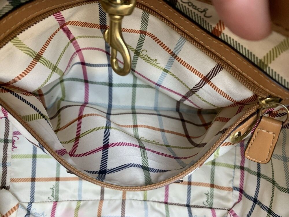 Coach Pleated Ergo Tote #12240 Tan Leather Tattersall Lining 2008 Shoulder Bag - Picture 14 of 16